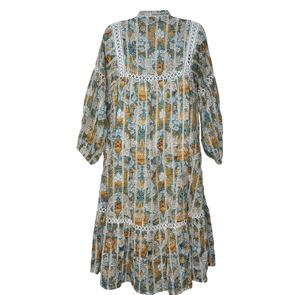 Anthropologie Barok Peasant Dress Floral Prairie Midi Boho Eyelet Lace SMALL S - Picture 3 of 11